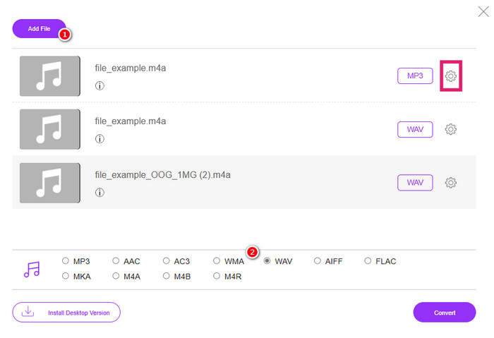 Conjunto de archivos MP3 M4a Wav en línea