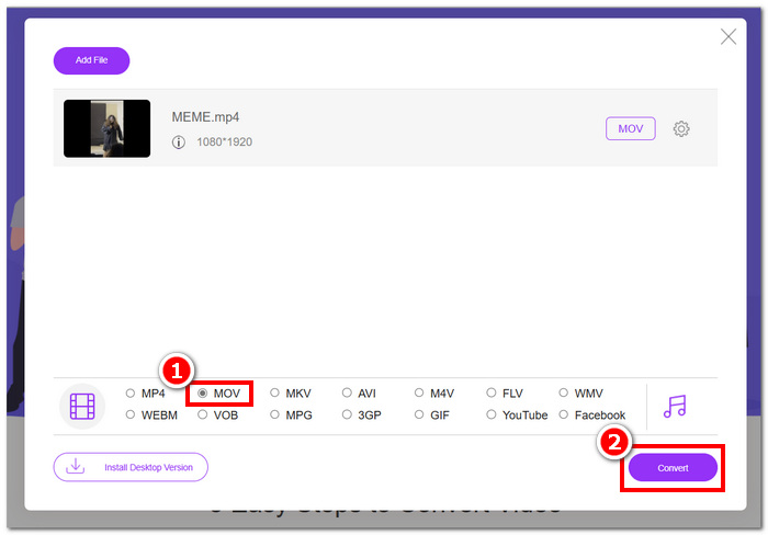 Pilih Mov Dan Klik Butang Tukar