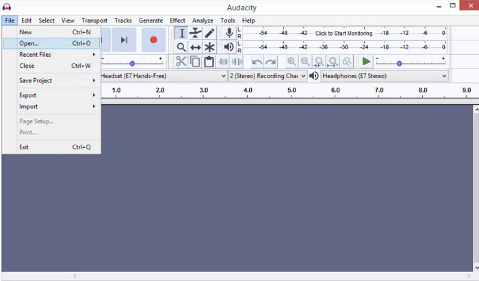 برنامج Wav Audacity مفتوح