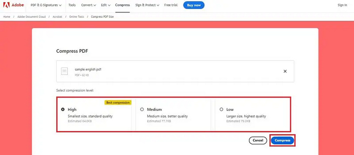 Adobe Compress Pdf Adobe Acrobat Compress ระดับการบีบอัด pdf