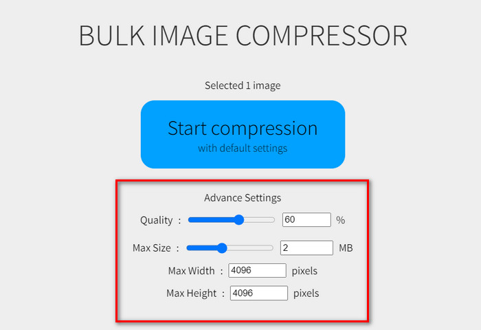 Cài đặt nâng cao của Bulk Image Compressor