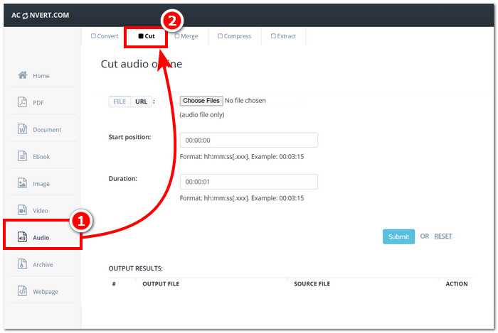 روی Audio And Cut Tool کلیک کنید