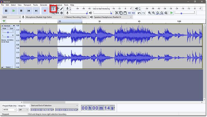 在 Audacity 導出中剪切音頻