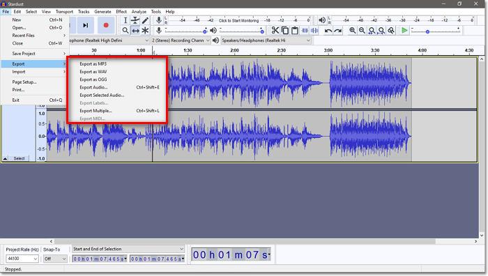 Tagliare una parte di Sng in Audacity Importa un file