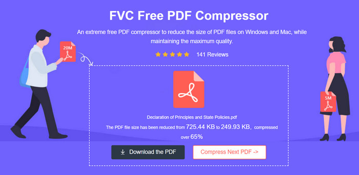 Interfaz principal del compresor de PDF gratuito FVC