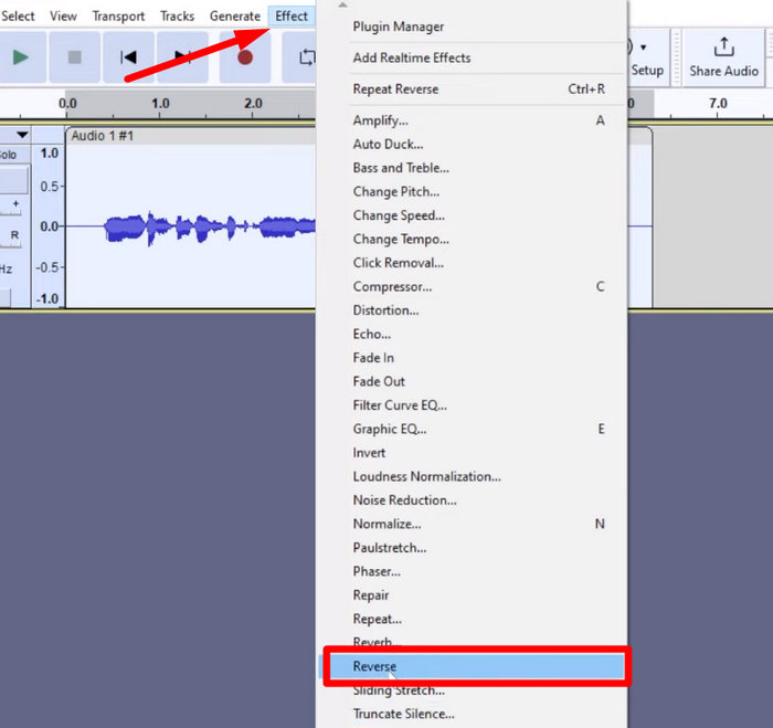 Audio inversé dans Audacity Reverse