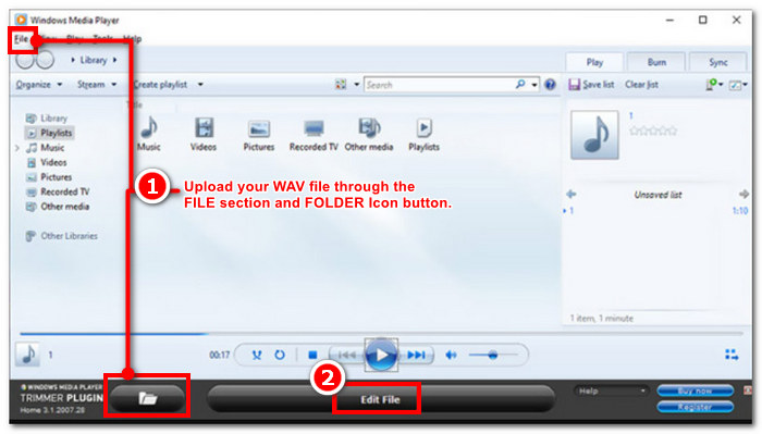 Wav फ़ाइल अपलोड करें और संपादित करें