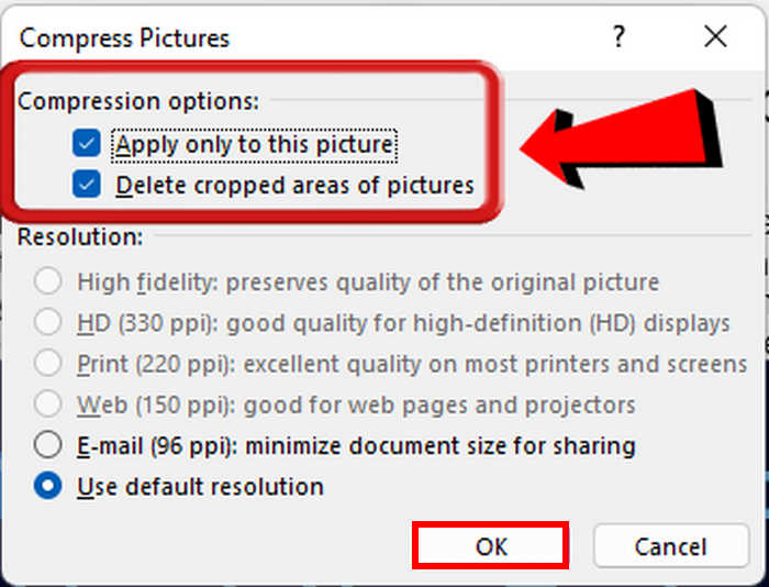 Compress Images In Word Compression Options