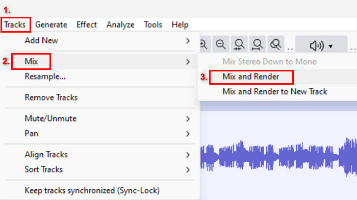 Audacity Hợp nhất Track Mix và Render