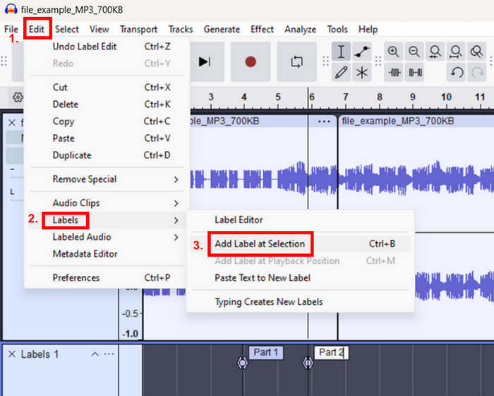 Audacity Split Audio Rediger Delt spor med etikett