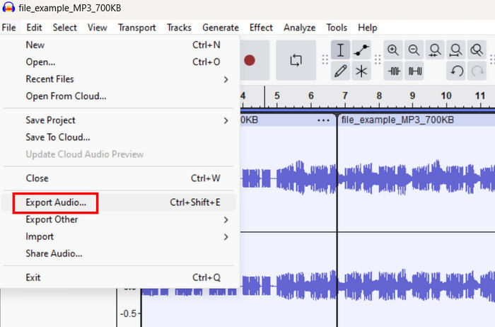 Audacity Split Audio Izvoz zvuka