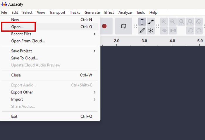 Audacity แยกเสียงเปิด