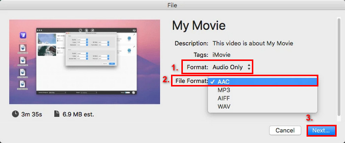 Separa l'audio dal video iMovie Cambia formato