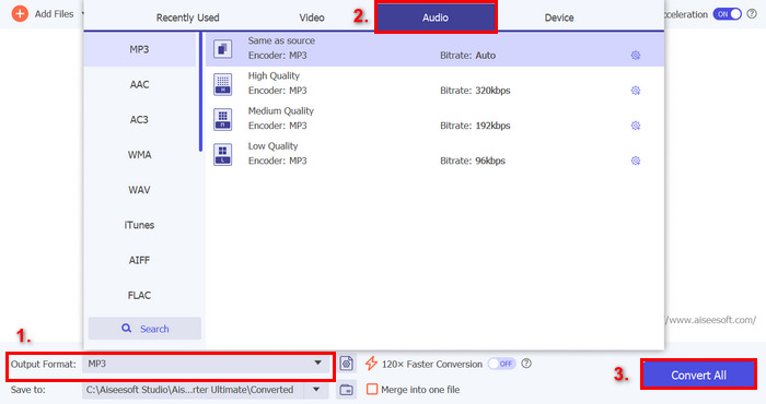 Formato di output VCU selezionato Audio Video Fvc separato