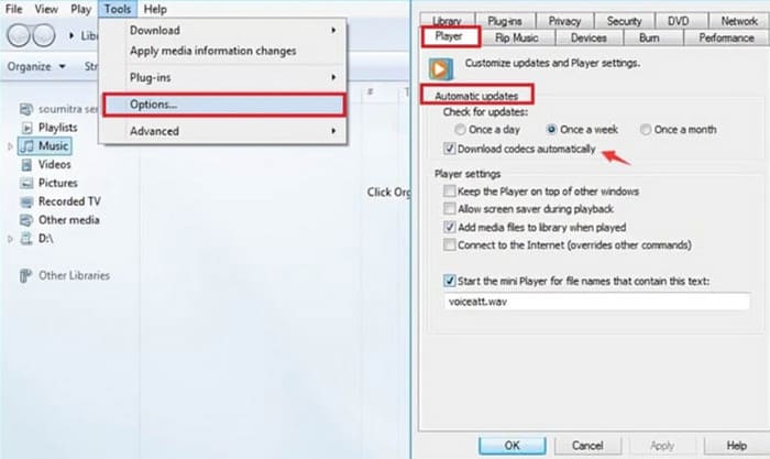 Aggiornamenti di Windows Media Player