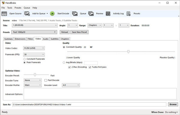 handbrake m2ts format