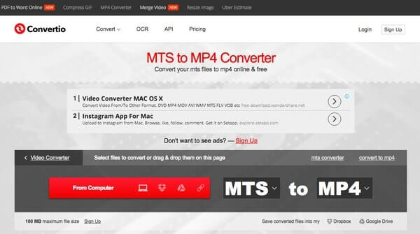 Konvertera MTS till AVI Online med Convertio