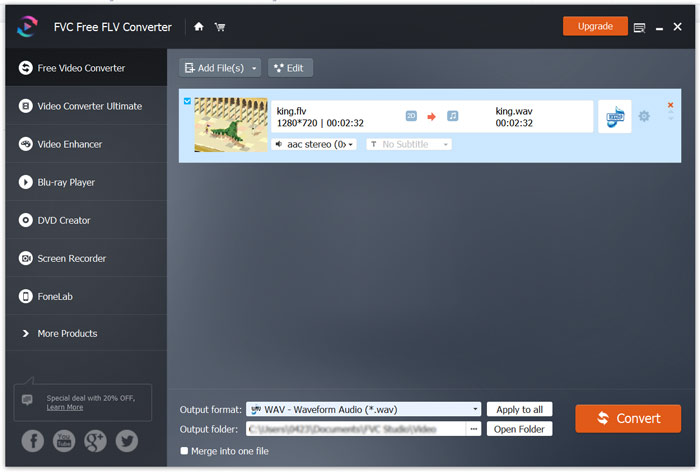 Converteix FLV a WAV gratis