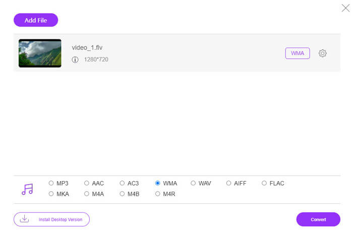 แปลง FLV เป็น WMA ออนไลน์