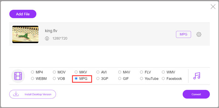 FLV para MPG Online