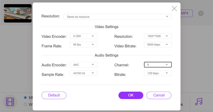 Output video audio settings