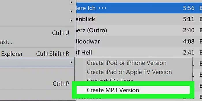 iTunes MP3 Sürümü Oluştur