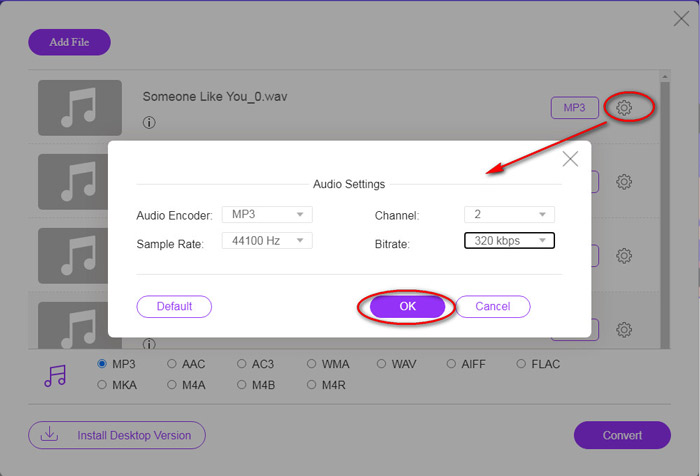 Állítsa be az MP3 paramétereket