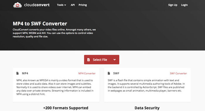 Cloudconvert MP4 til SWF