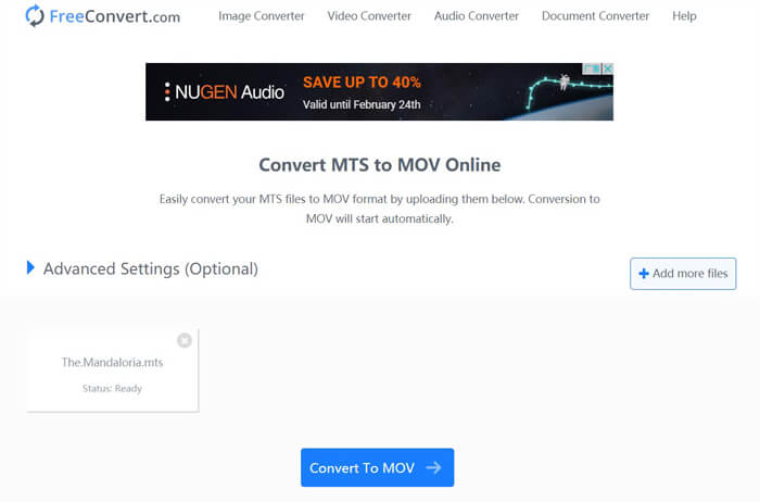 Conversión gratuita de MTS a MOV