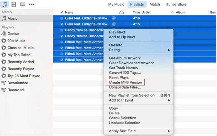 iTunes Создать MP3