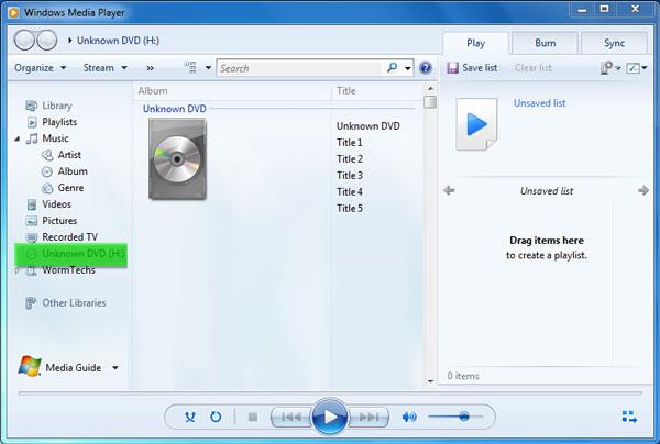 在 Windows Media Player 上观看 DVD