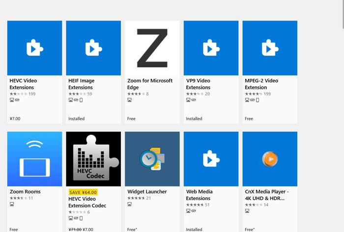 Видеорасширения в Microsoft Store