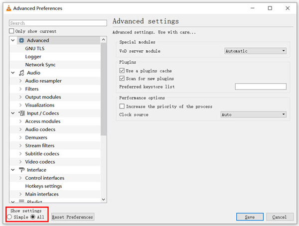 VLC Advanced Preferences