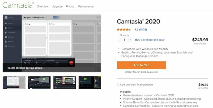 camtasia cost