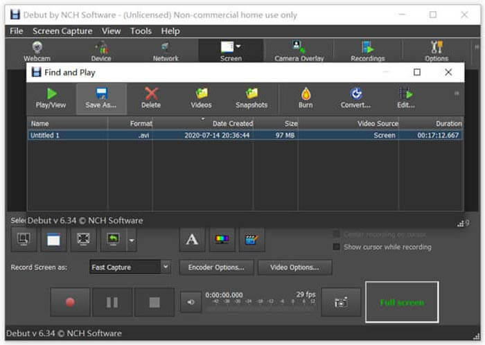 debut screen and video recorder free download