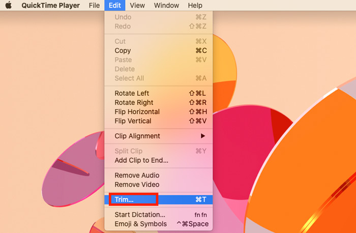 just to trim certain part of video screen in quicktime for mac