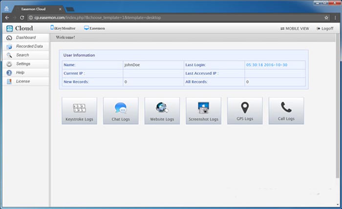 Panel de control de iKeyMonitor