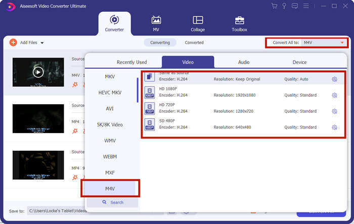 Choose M4V as Output Format