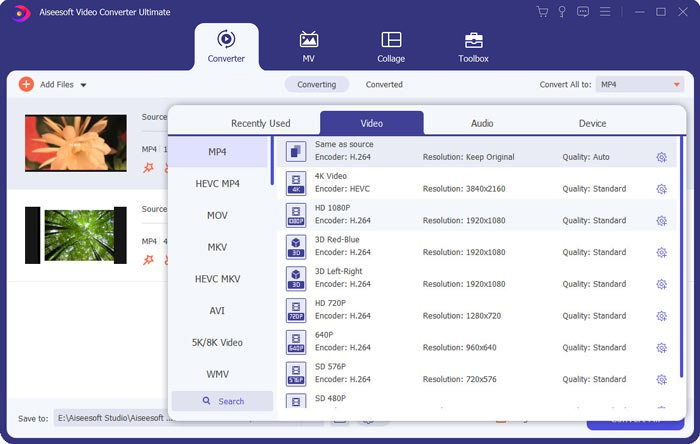 Setel format file keluaran