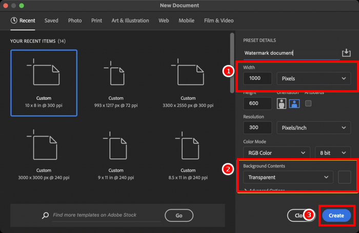Photoshop 透かし作成 新規ドキュメント
