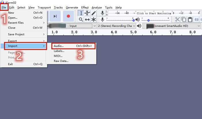 Import audio tracks to merge in audacity