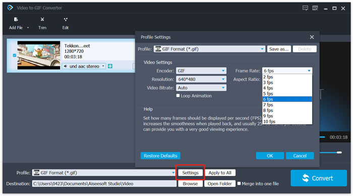 Tetapan GIF Output Tersuai